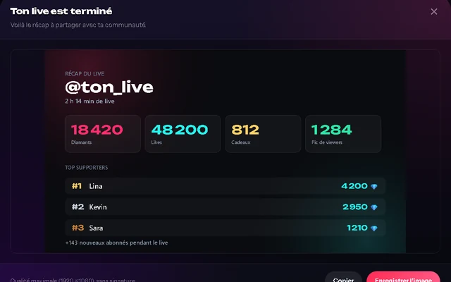 Bilancio delle live — anteprima reale in TikLive